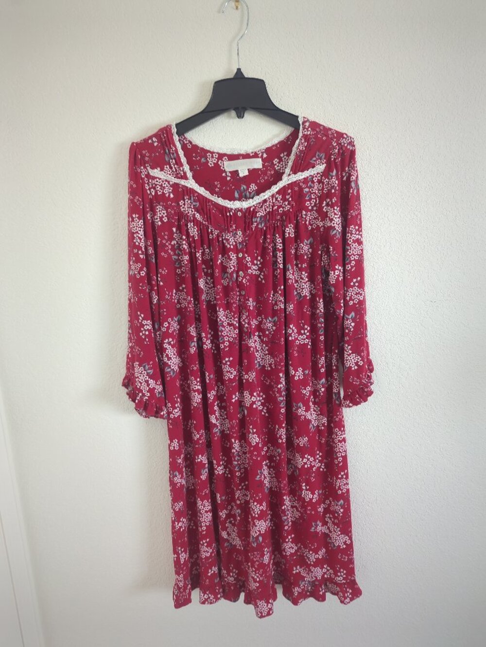 Eileen West Floral Modal Lace Trim Nightgown Cottagecore Small